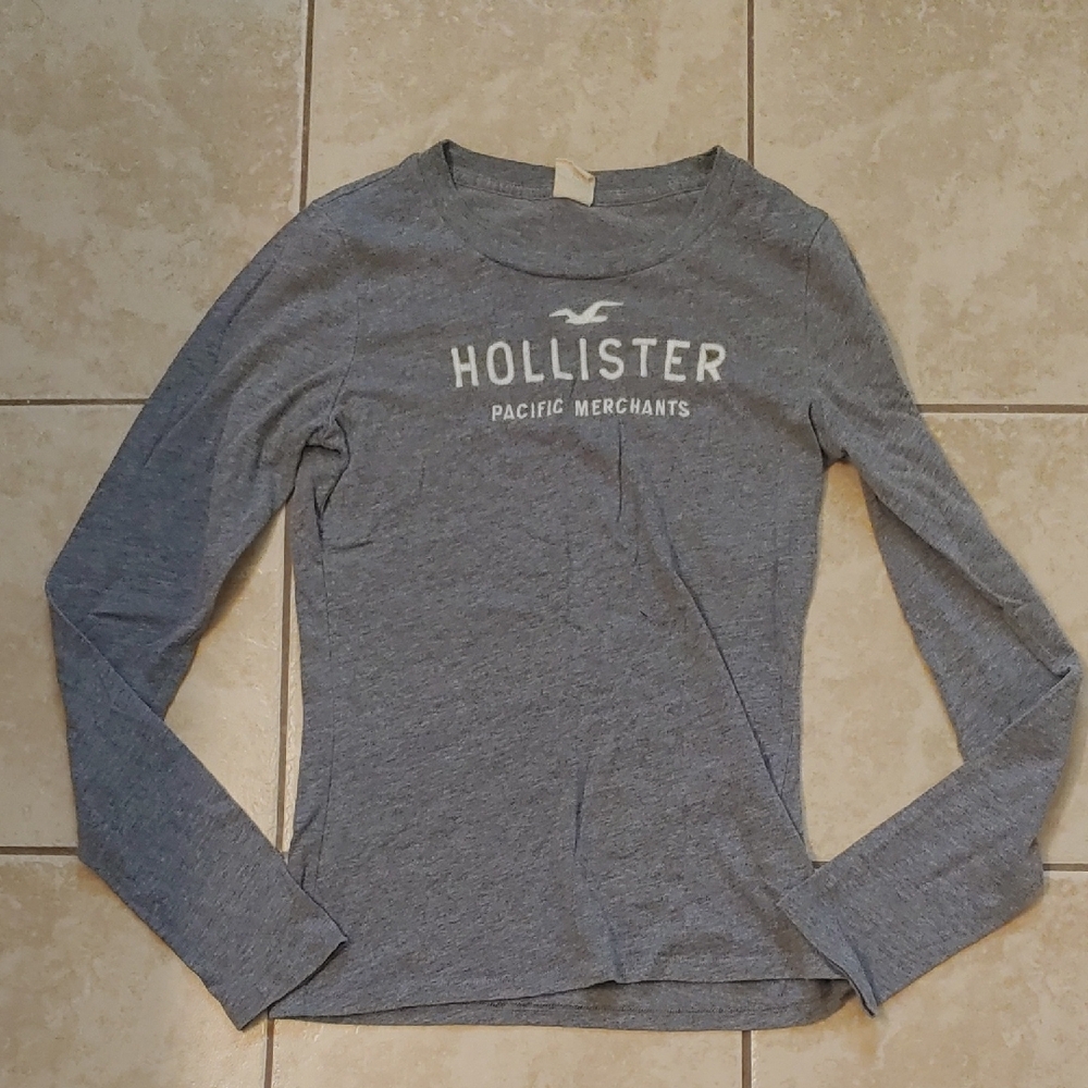 VTG Y2K Hollister Gray Logo Long Sleeve Shirt Embroidered Women's Size M